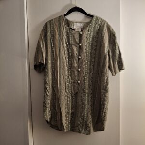 Pride & Joy Elegant Women's Green Patterened Tunic Top